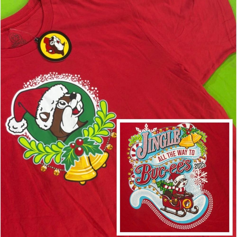 Buc-ee's Jingle All The Way Christmas 25 T-Shirt Mens 2X Red Beaver Logo Tee NWT